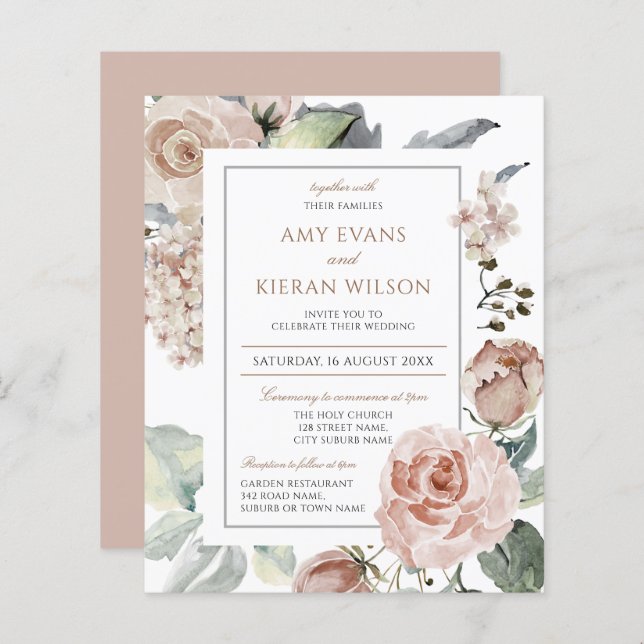 Billiges formelles, florales, rosa Hochzeitstil (Vorne/Hinten)