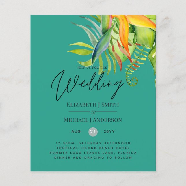 Billigstes tropisches Blätter Hochzeit Luau Empfan (Vorderseite)