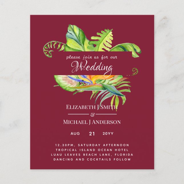 Billigstes tropisches Blätter Hochzeit Luau Empfan (Vorderseite)