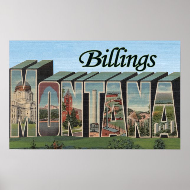 Billings, Montana - Große Briefmarkenszenen Poster (Vorne)