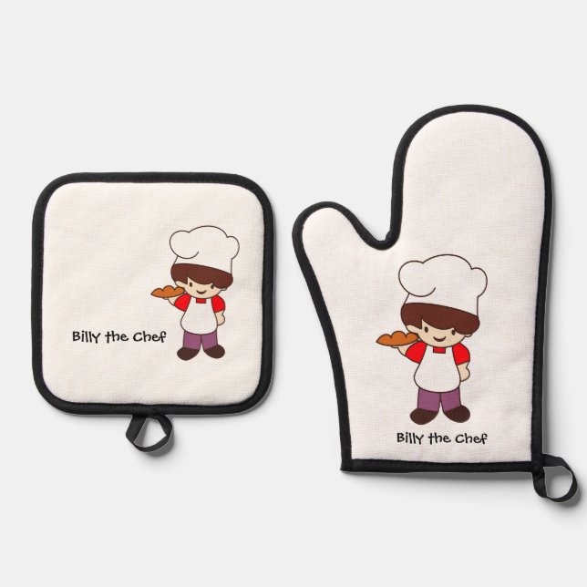 Billy der Chef Masterchef Druck  Ofenhandschuh & Topflappen-Set (Vorderseite)