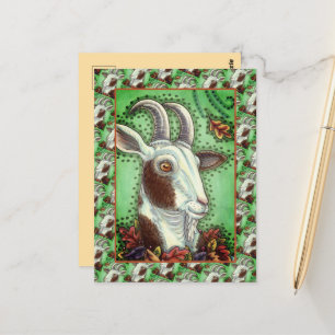 BILLY GOAT AND AUTUMN LEAVES, ERNTEDANK FARM POSTKARTE