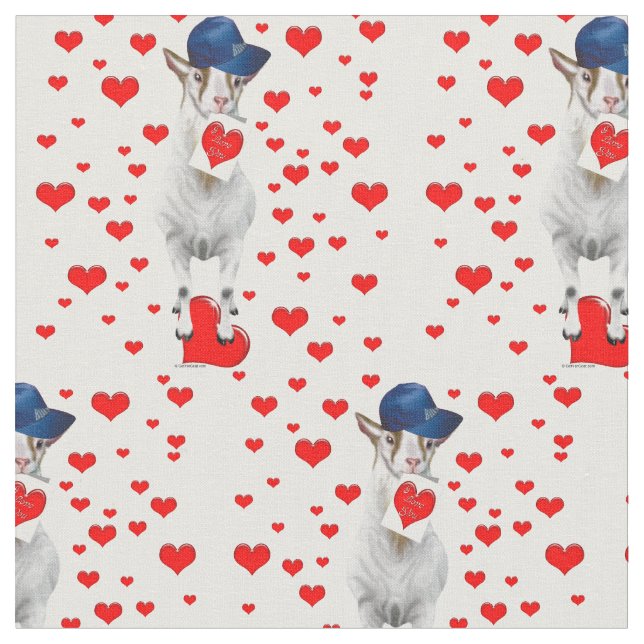 Billy Goat mit Valentinen und Roten Herzen Stoff (Nahaufnahme)