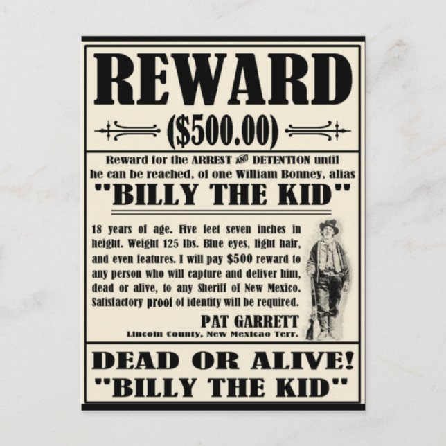 Billy the Kid Gewollt Poster Postkarte (Vorderseite)