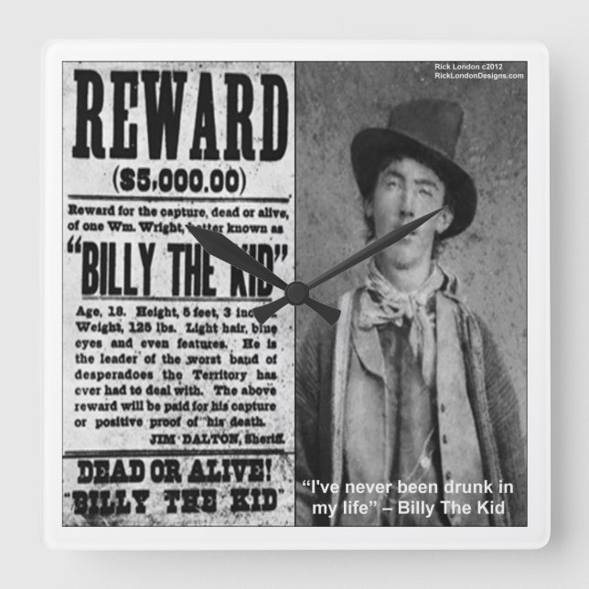 Billy The Kid Wollte Poster Wall Clock Quadratische Wanduhr (Vorderseite)