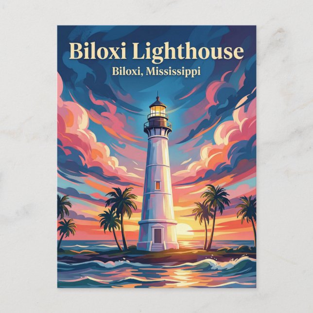 Biloxi-Leuchtturm Mississippi Postkarte (Vorderseite)