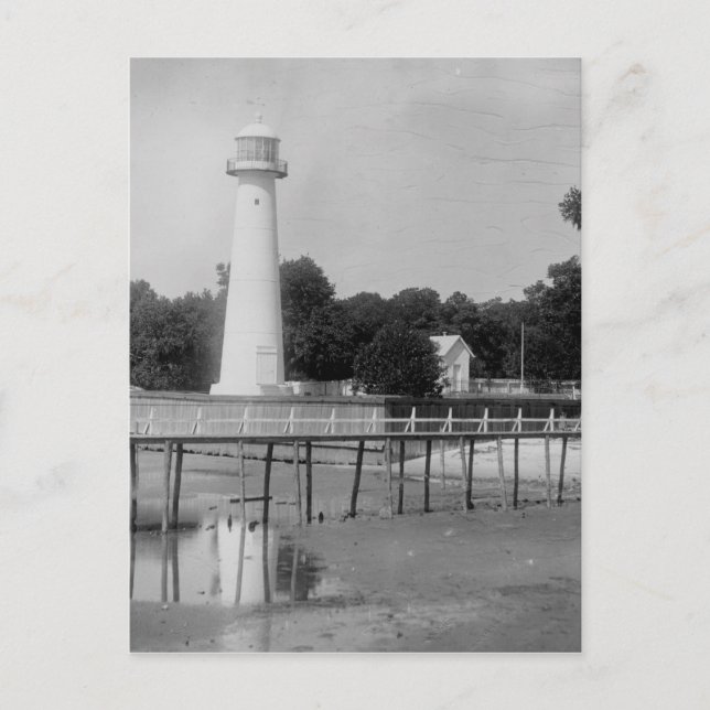 Biloxi Lighthouse Vintages Foto Postkarte (Vorderseite)