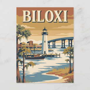 Biloxi Mississippi Golfküsten-Leuchtturmplakat Postkarte