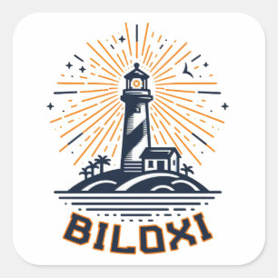 Biloxi Mississippi Leuchtturm Sonnenaufgang Quadratischer Aufkleber
