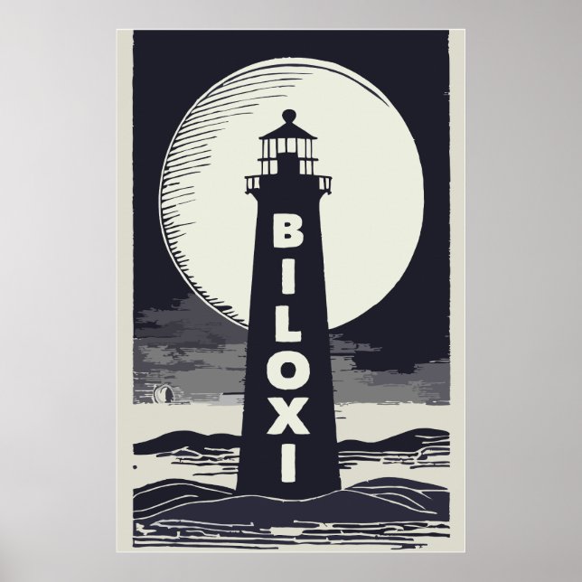 Biloxi Mississippi Lighthouse Moon Poster (Vorne)