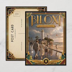 Biloxi Mississippi Vintage Art Deco Goldenes Zeita Postkarte