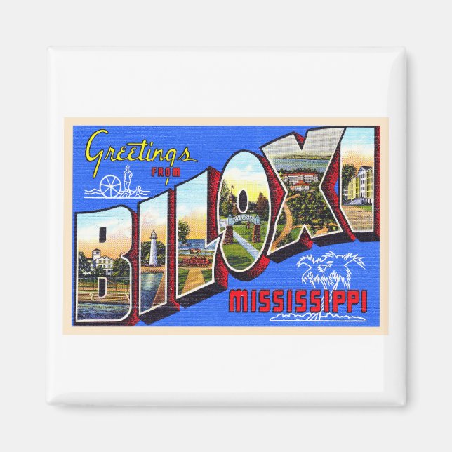 Biloxi Mississippi Vintager Großbuchstabe Postkart Magnet (Vorne)