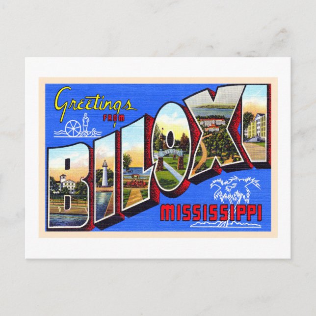 Biloxi Mississippi Vintager Großbuchstabe Postkart Postkarte (Vorderseite)