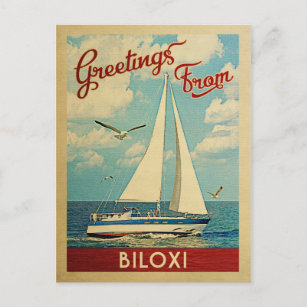 Biloxi Postcard Sailboat Vintag Mississippi Postkarte