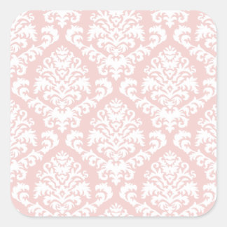 BILTMORE DAMAST in WEISS und ROSAFARBENEM ROSA Quadratischer Aufkleber