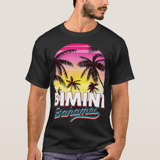 Bimini Bahamas Palm Tree Beach Sommerurlaub Sonne T-Shirt (Vorderseite)