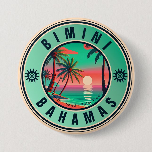 Bimini Bahamas Retro Sunset Travel Souvenir 1950s Button (Vorderseite)