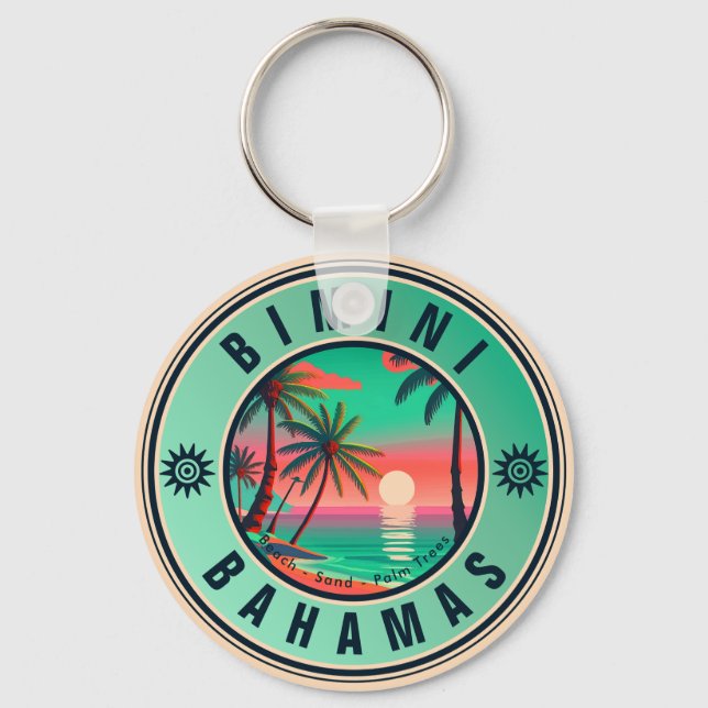 Bimini Bahamas Retro Sunset Travel Souvenir 1950s Schlüsselanhänger (Vorderseite)