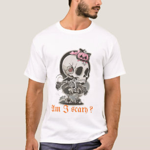 Bin ich gruselig? – Süßes Skelett Halloween-Design T-Shirt
