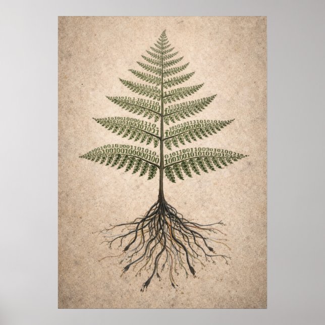 Binäre Botanik - Codierung und Natur Abstract Art Poster (Vorne)