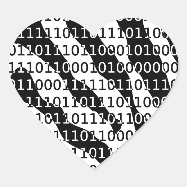 Binary-Code für Schwarz und Weiß Herz-Aufkleber (Vorderseite)