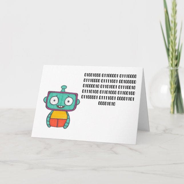 Binary Code Happy Birthday Card - Robot Karte (Vorderseite)