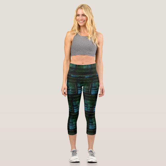 Binary Dreamscape Black and Green Futurisism Style Capri Leggings (Vorderseite)