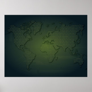 Binary World Map XLarge Poster