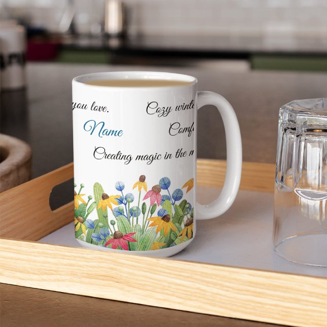 Bindestrich, Name auf farbigen Blume 15oz Kaffeetasse (Von Creator hochgeladen)