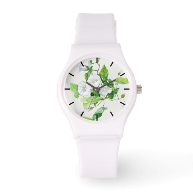 Bindete weiße Blume Armbanduhr (Vorderseite)