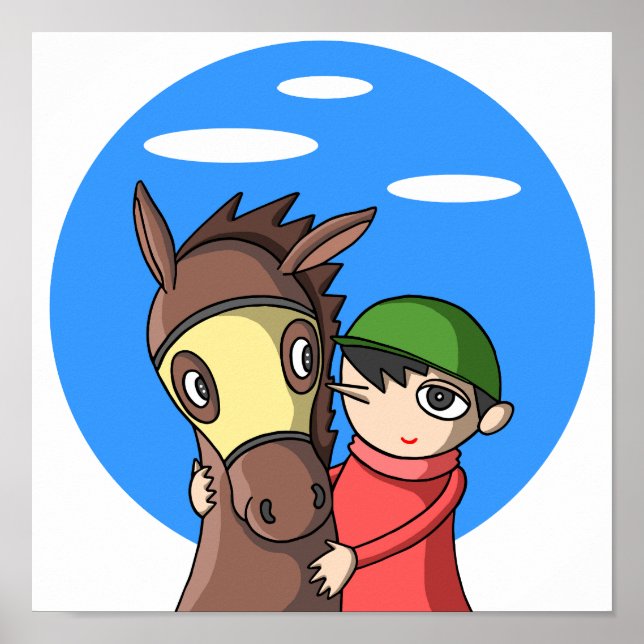 Bindung zwischen Pferd und Jockey. Poster (Vorne)
