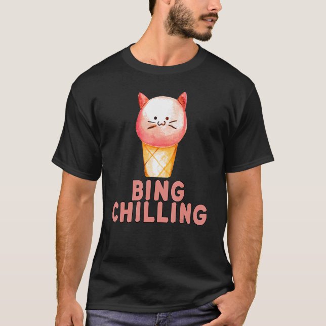 Bing Chilling Ice Cream Cat Meme Kitty Viral Zitat T-Shirt (Vorderseite)