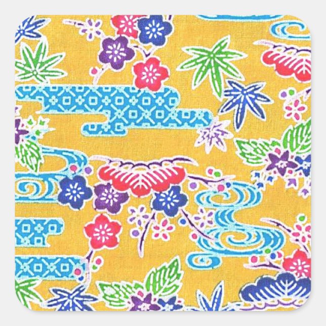 Bingata Gold Quadratischer Aufkleber (Vorderseite)