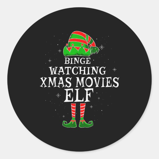 Binge Watching Xmas Movies Elf Matching Family Chr Runder Aufkleber (Vorderseite)