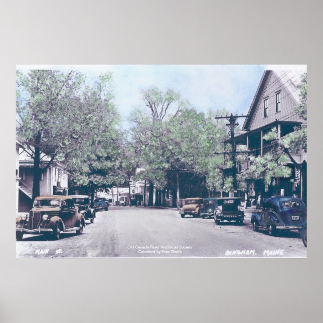 Bingham Maine - Hauptstraße mit alten Autos Poster (Vorne)