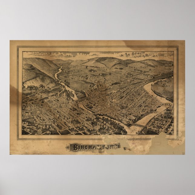 Binghamton New York 1882 Antique Panoramabalkarte Poster (Vorne)