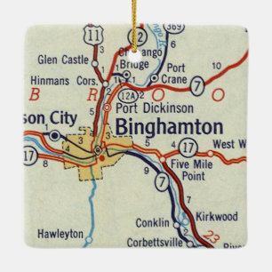 Binghamton NY 50's Map Keramikornament