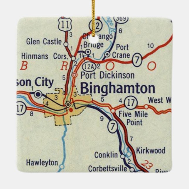 Binghamton NY 50's Map Keramikornament (Rückseite)