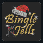 Bingle Jells Tipsy Christmas Quadratischer Aufkleber<br><div class="desc">Neues Bingle Jells-Design mit Bingle Jells in goldgelben Schriftart-Punkten,  die zur Simulation von Kristall-Kristall-Kunst mit einer roten Weihnachtsmannmütze und einem Martini-Cocktail-Glas mit weißem funkelnden Akzenten entworfen wurden</div>