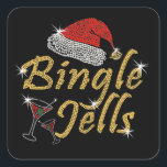 Bingle Jells Tipsy Christmas Quadratischer Aufkleber<br><div class="desc">Neues Bingle Jells-Design mit Bingle Jells in goldgelben Schriftart-Punkten,  die zur Simulation von Kristall-Kristall-Kunst mit einer roten Weihnachtsmannmütze und einem Martini-Cocktail-Glas mit weißem funkelnden Akzenten entworfen wurden</div>