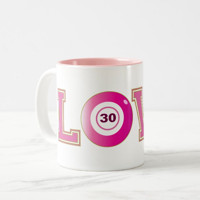 Bingo 30. Geburtstag Spaß Zweifarbige Tasse (Vorderseite Links)