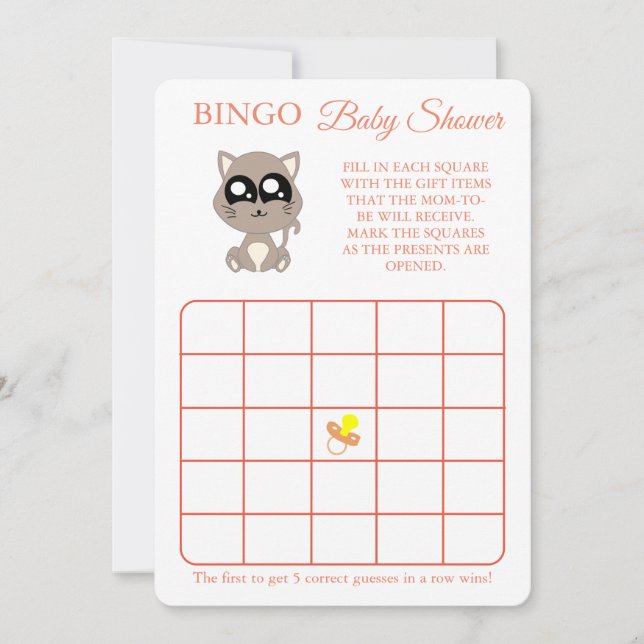 Bingo, Baby Showgame Card Flyer, Katze Einladung (Vorderseite)