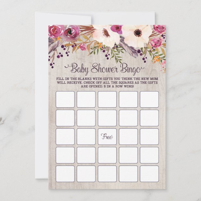 Bingo Baby Showspiel Rustic Boho Blume Blumenstrau Einladung (Vorderseite)