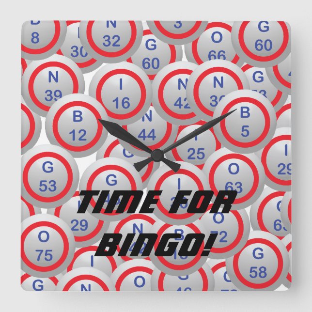 Bingo-Bälle Quadratische Wanduhr (Vorderseite)