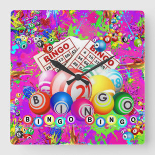 BINGO BINGO Splattered Paint CBDOilPrincess  Quadratische Wanduhr
