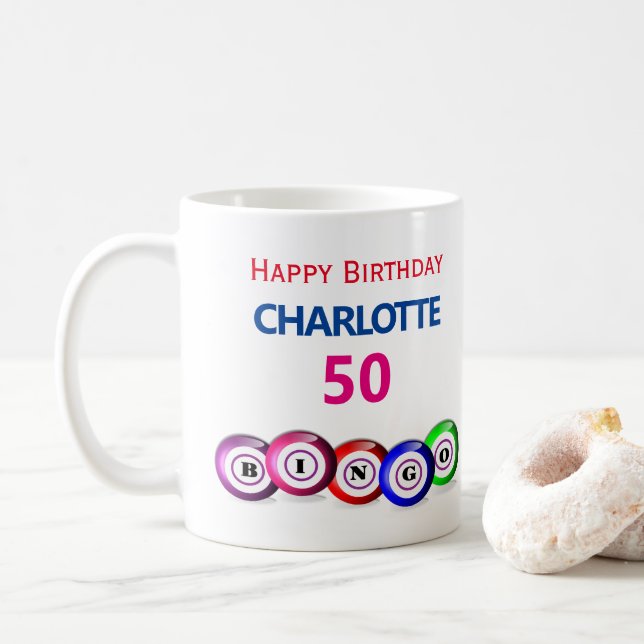 Bingo Birthday 50th Milestone Bingo Balls Kaffeetasse (Mit Donut)