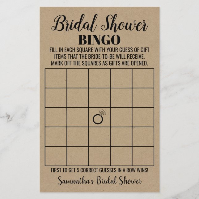Bingo Brautparty Rustic Wedding Game Card Flyer (Vorne)