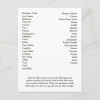 Bingo Card Geburtstagsparty ruft Worte aus