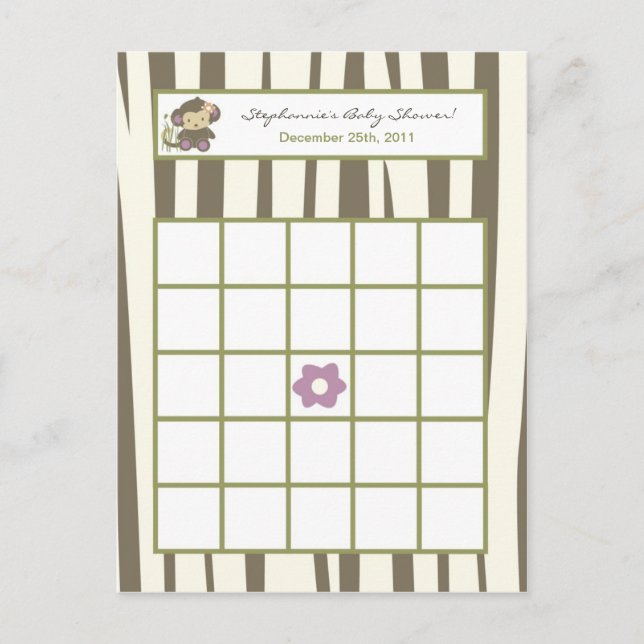 Bingo Card Jacana Girl Jungle Zoo Einladungspostkarte (Vorderseite)