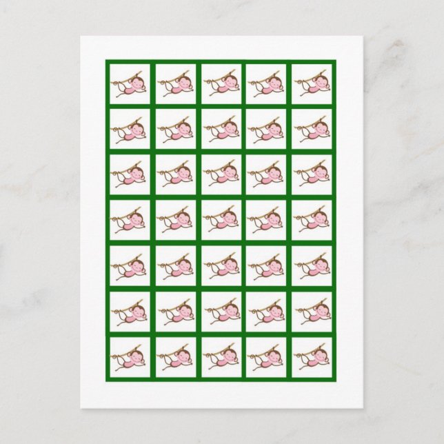Bingo Card Marker Monkey Swing Jungle Safari Zoo Postkarte (Vorderseite)